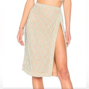X By NBD Cool As Ice Beaded High Waist Slit Skirt in Silver Mint and Nude S